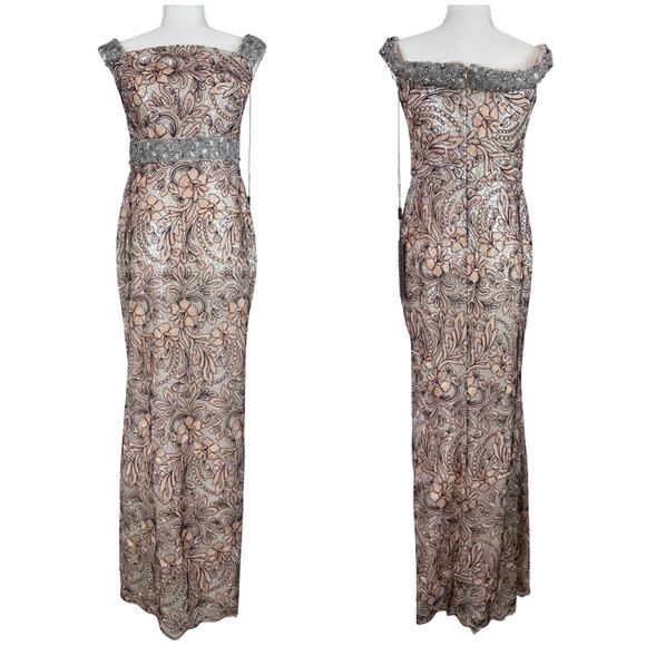 Alexander By Daymor NWT Off Shoulder Column Gown Beaded Sequined Floral Size 6 - Picture 1 of 8